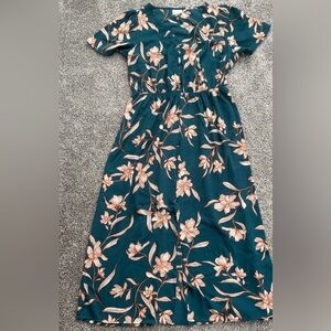 Ava & Viv Teal and Peach Floral Midi Dress